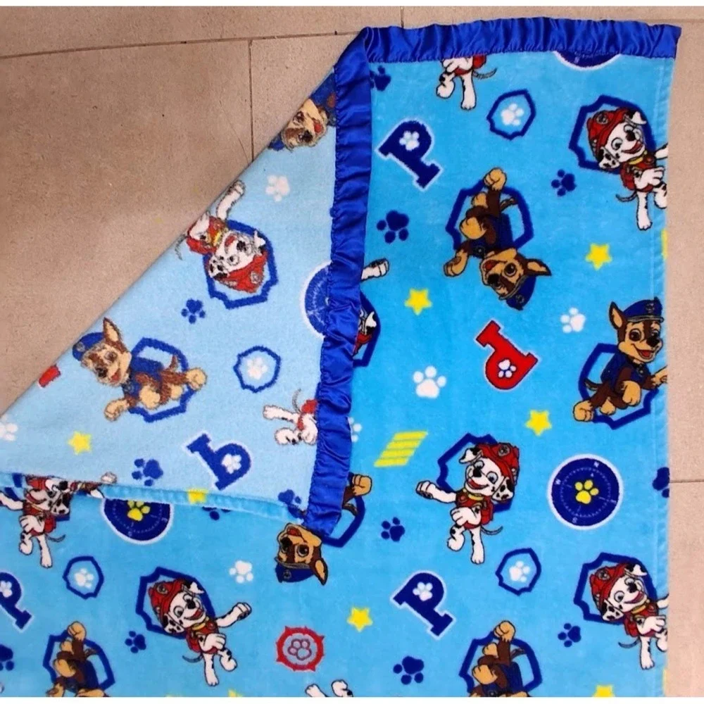 Paw Patrol Blue Fleece Blanket Satin Top Edge Soft 42x48 Puppy Dog Nickelodeon